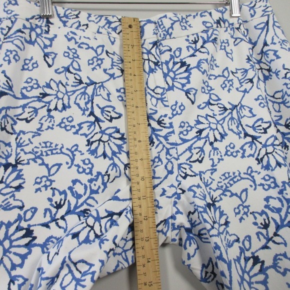 J. Jill Floral Stretch Pants Women 14 Tall Blue White Cotton Blend Summer 310 - Picture 9 of 11